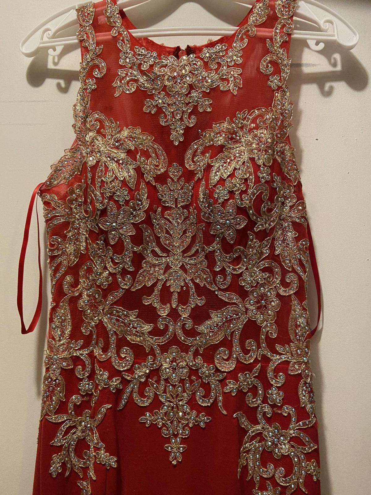 Size 4 Sheer Red Mermaid Dress on Queenly