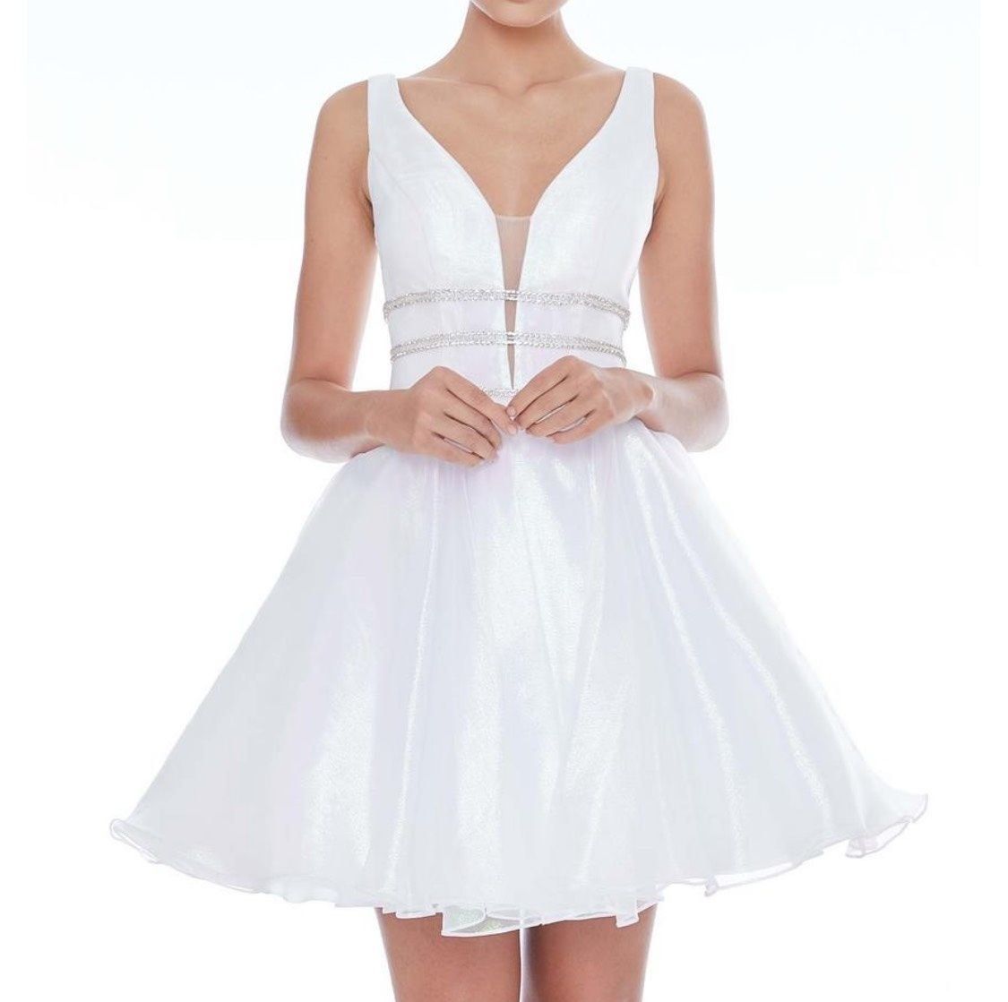 Ashley Lauren Size 8 Homecoming Sequined White A-line Dress on Queenly