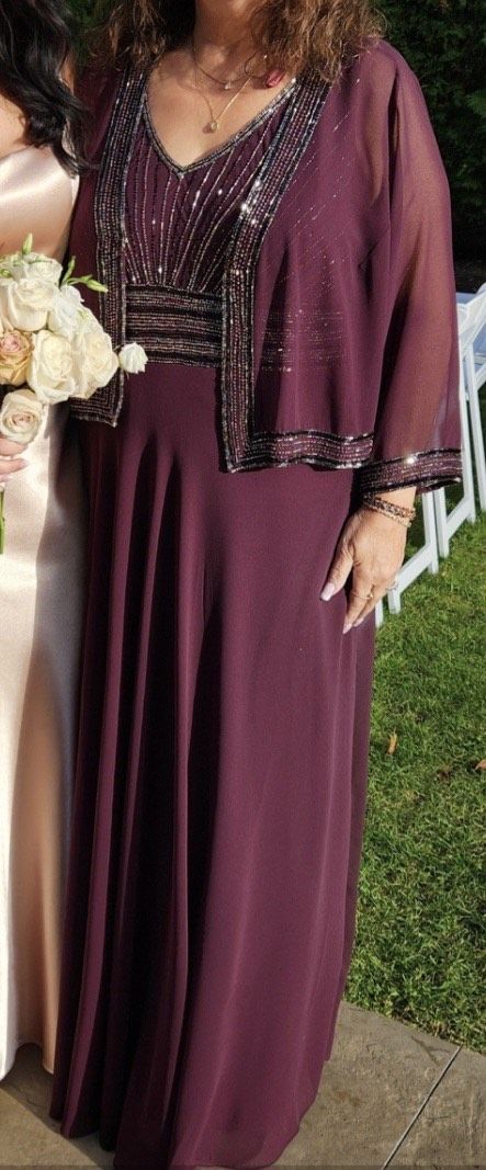 Jkara Plus Size 18 Plunge Purple A-line Dress on Queenly