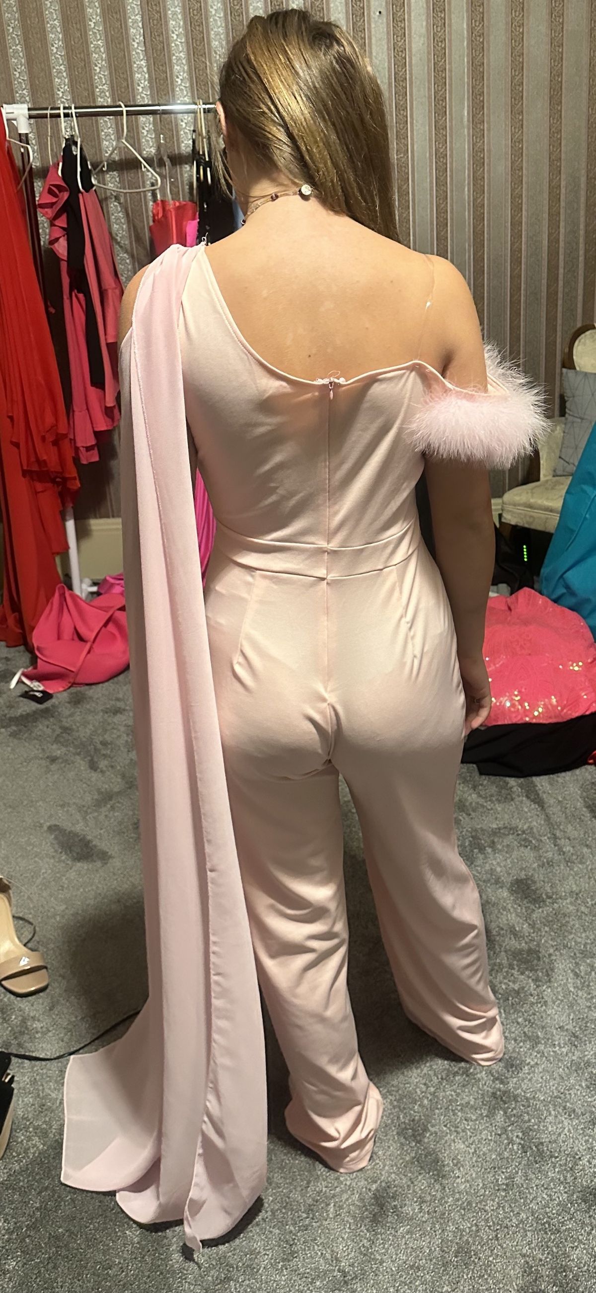 Size 4 Nightclub One Shoulder Light Pink Formal Jumpsuit on Queenly