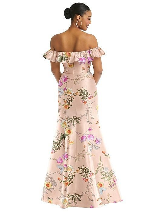 Style D836FP alfred sung Plus Size 18 Prom Off The Shoulder Floral Multicolor A-line Dress on Queenly