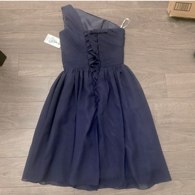 Size XS Bridesmaid One Shoulder Navy Blue Cocktail Dress on Queenly