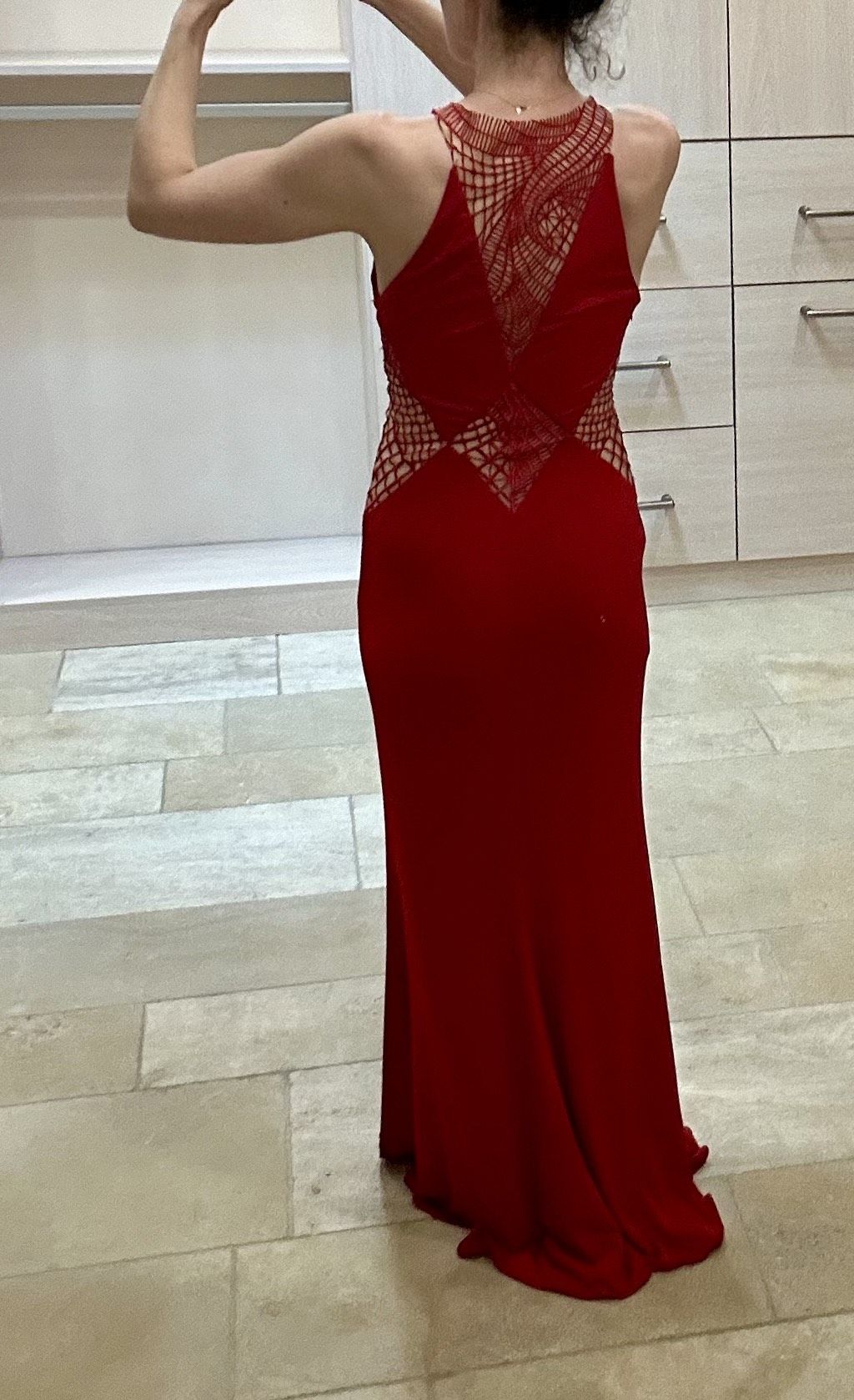 Jovani Size 4 Prom High Neck Red Floor Length Maxi on Queenly