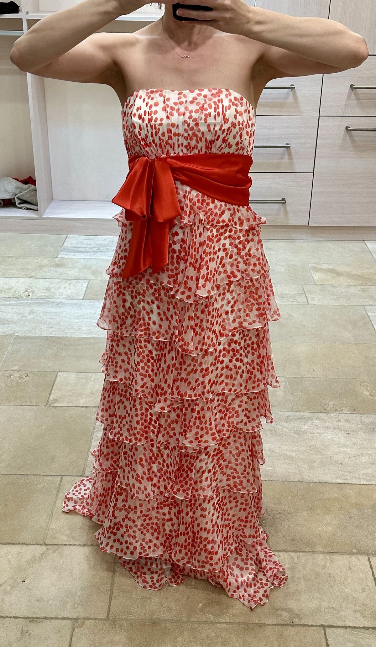Size 4 Strapless Red A-line Dress on Queenly