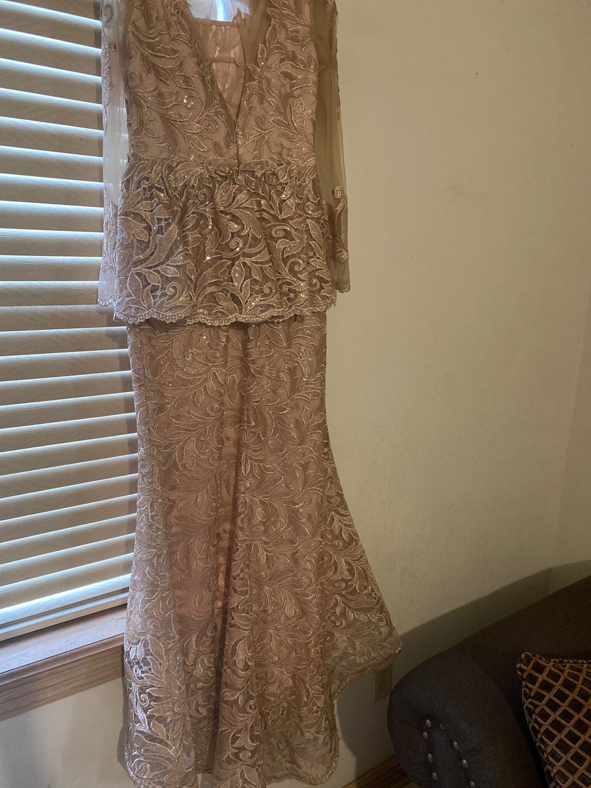 Size 10 Long Sleeve Nude Mermaid Dress on Queenly