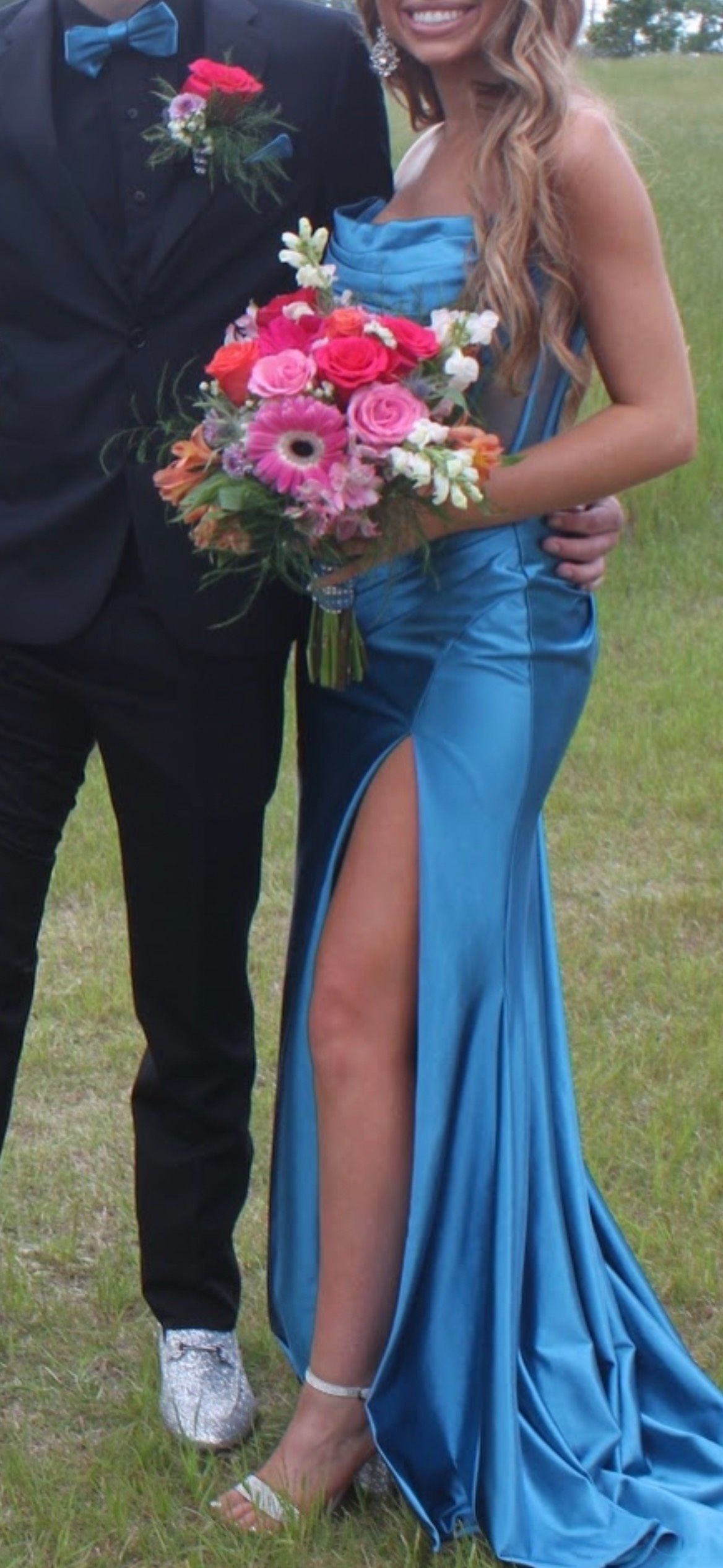 Sherri Hill Size 4 Prom Strapless Satin Blue Mermaid Dress on Queenly