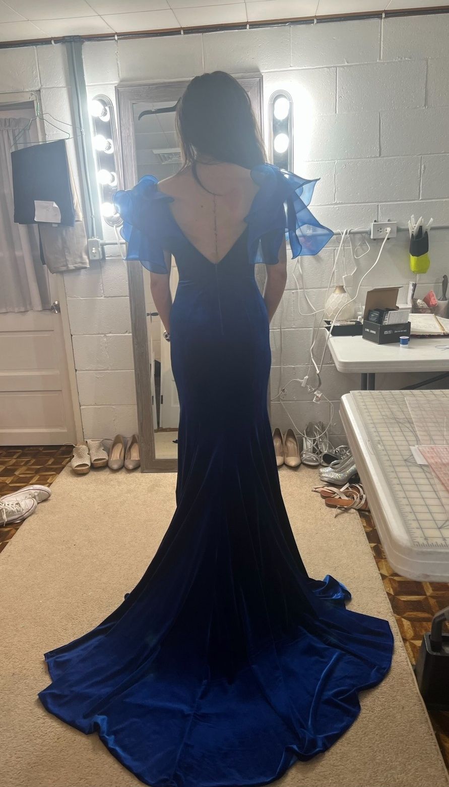 Style 11172 Ashley Lauren Size 2 Pageant Off The Shoulder Royal Blue Side Slit Dress on Queenly