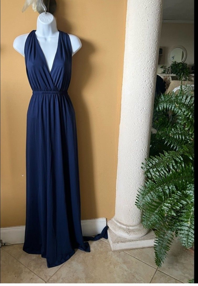 Plus Size 16 Bridesmaid Strapless Blue A-line Dress on Queenly