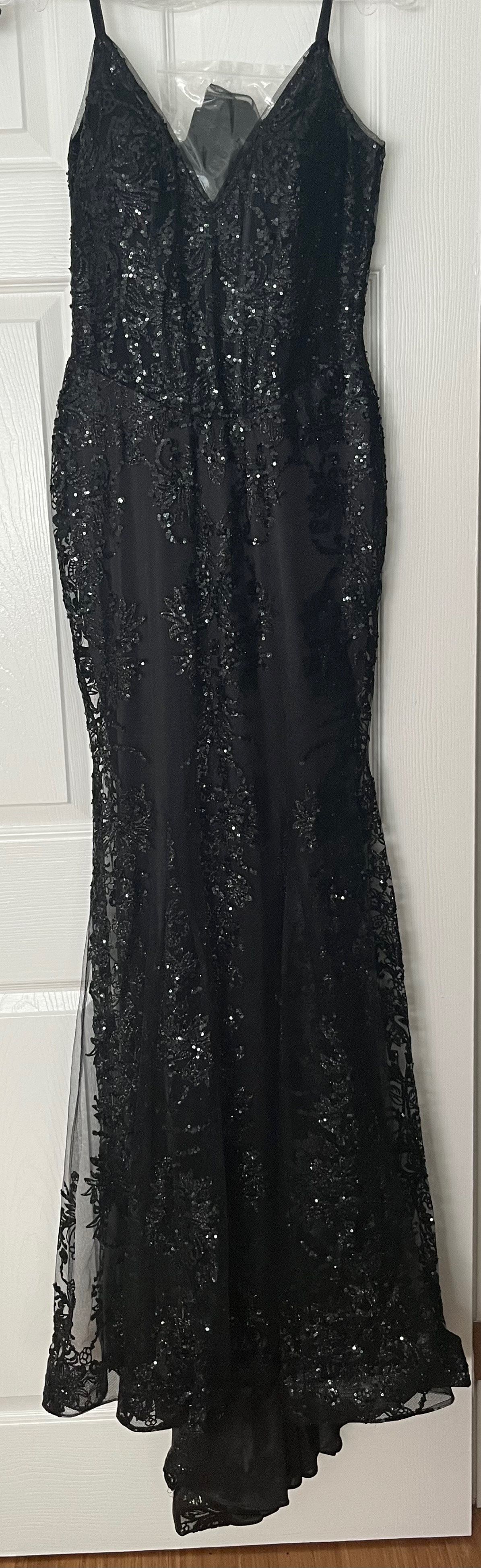 Mia bella couture Size 2 Prom Plunge Black Mermaid Dress on Queenly