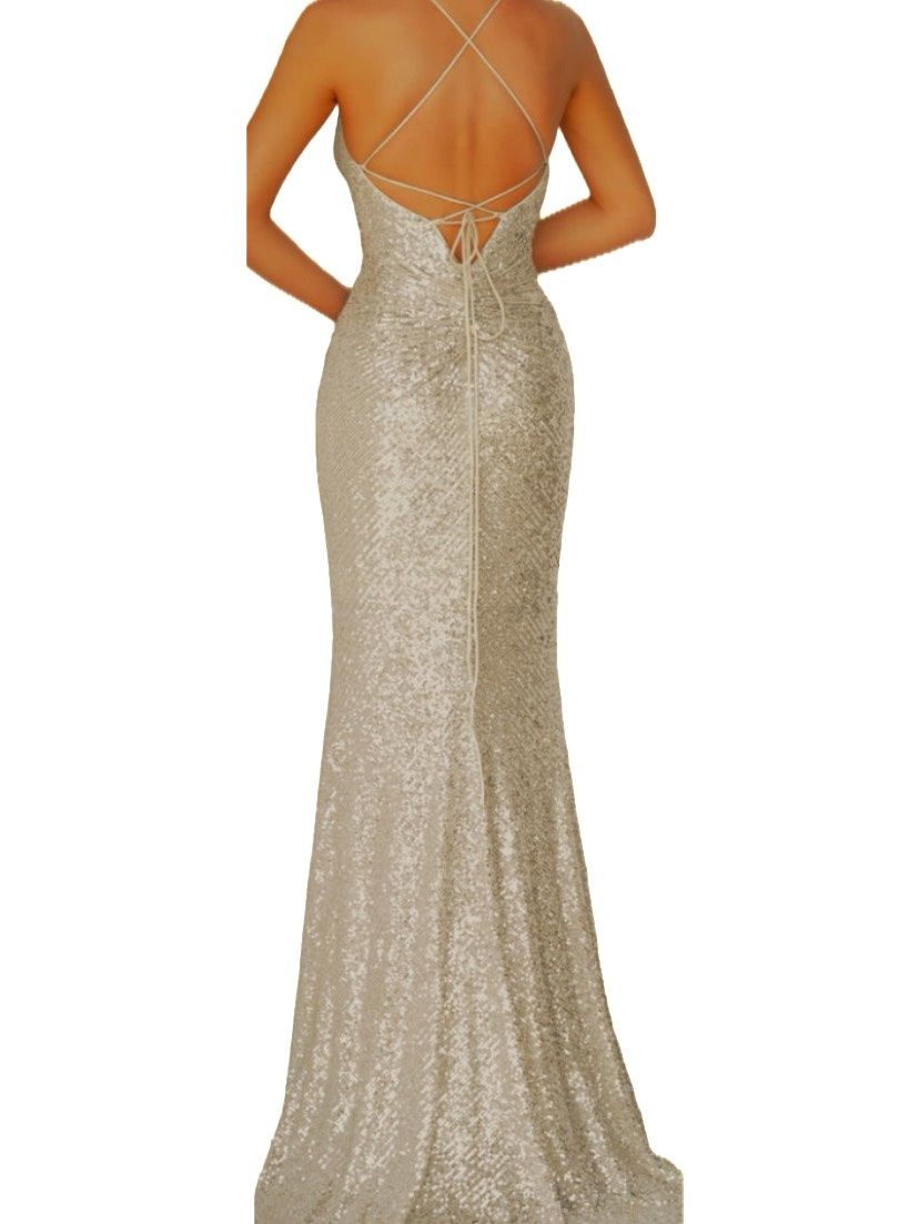 Style JVN4707A Jovani Size 4 Prom Plunge Nude Mermaid Dress on Queenly