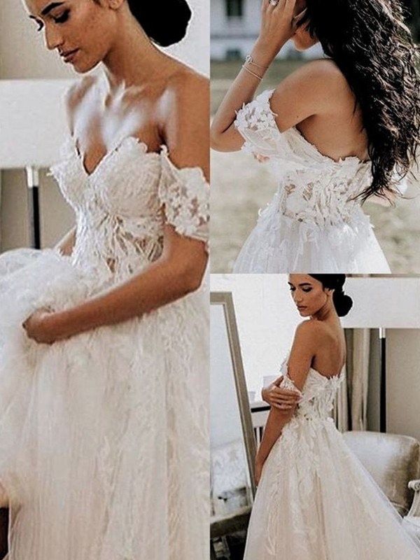 Style PO16033PO2341 Hebeos.com Size 1X Wedding Off The Shoulder White A-line Dress on Queenly