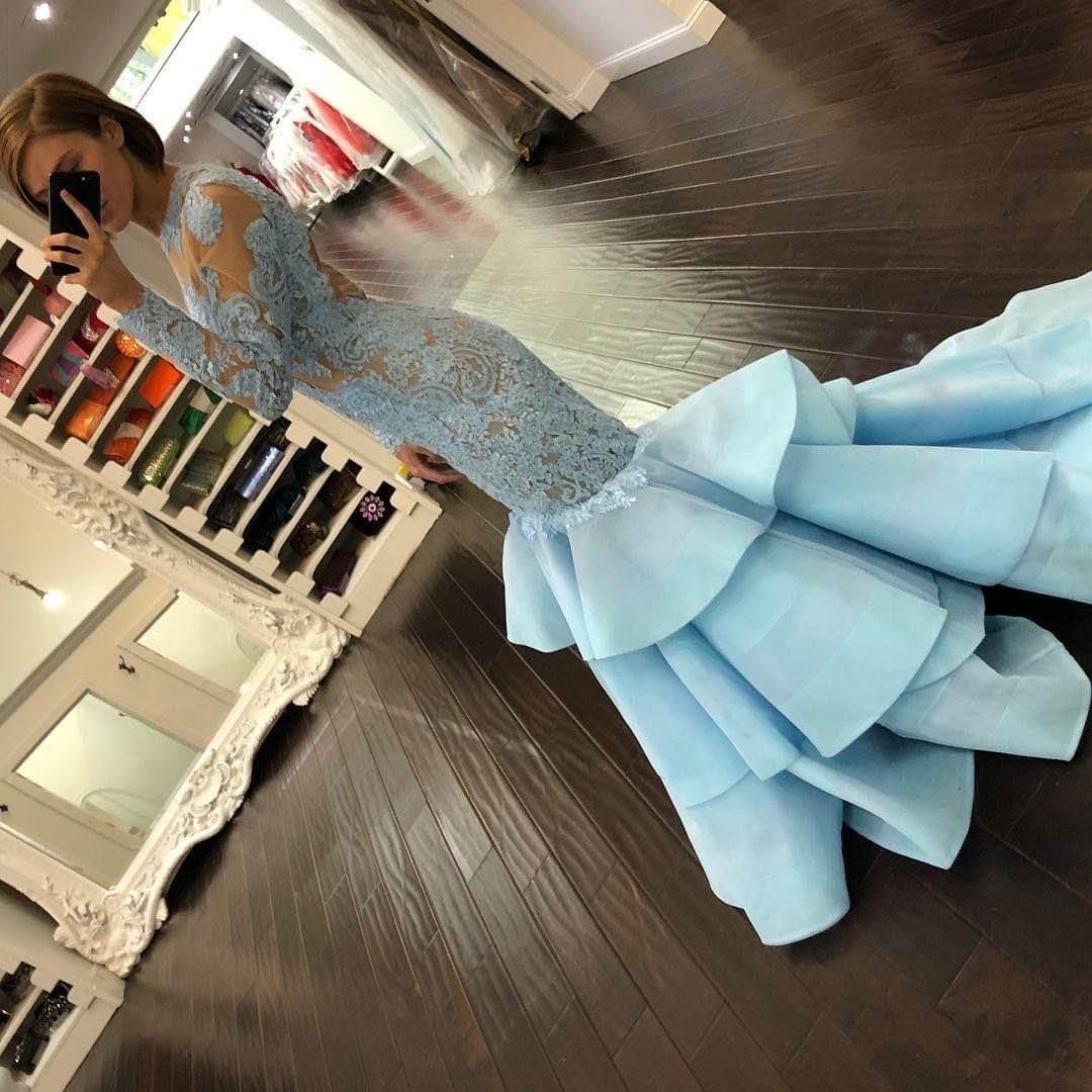 Sherri Hill Size 00 Prom Long Sleeve Blue Mermaid Dress on Queenly