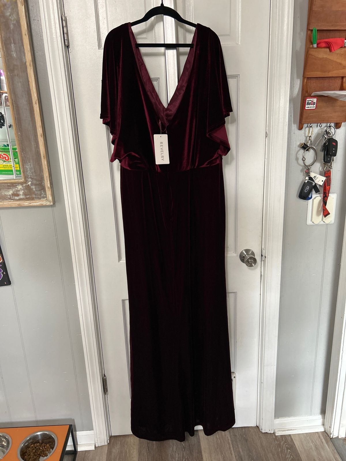 Plus Size 22 Bridesmaid Plunge Velvet Red A-line Dress on Queenly