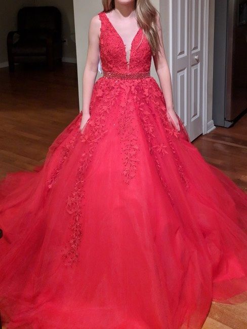 Sherri Hill Size 00 Prom Lace Red Ball Gown on Queenly