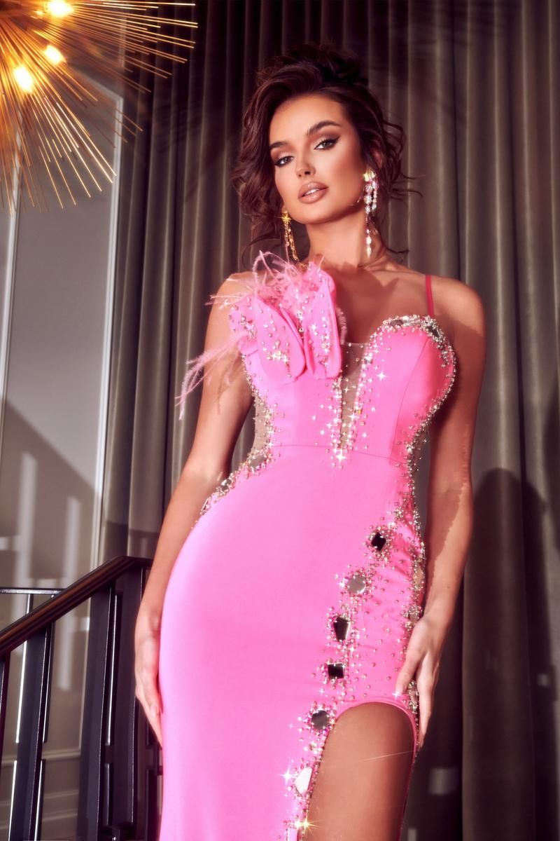 Style PS23278 Portia and Scarlett Size 12 Prom Pink Side Slit Dress on Queenly