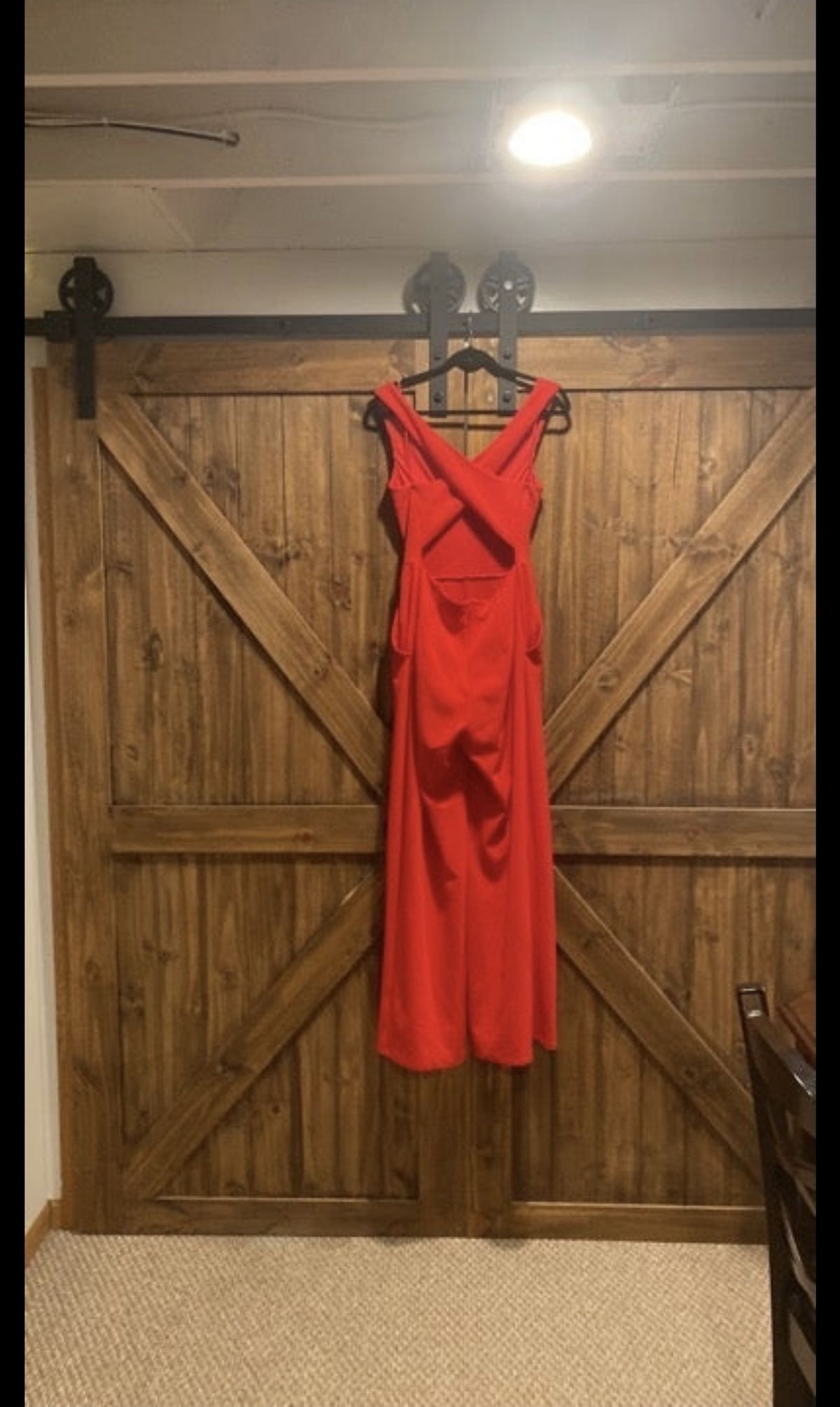 Express Size M Nightclub Plunge Red Formal Jumpsuit on Queenly