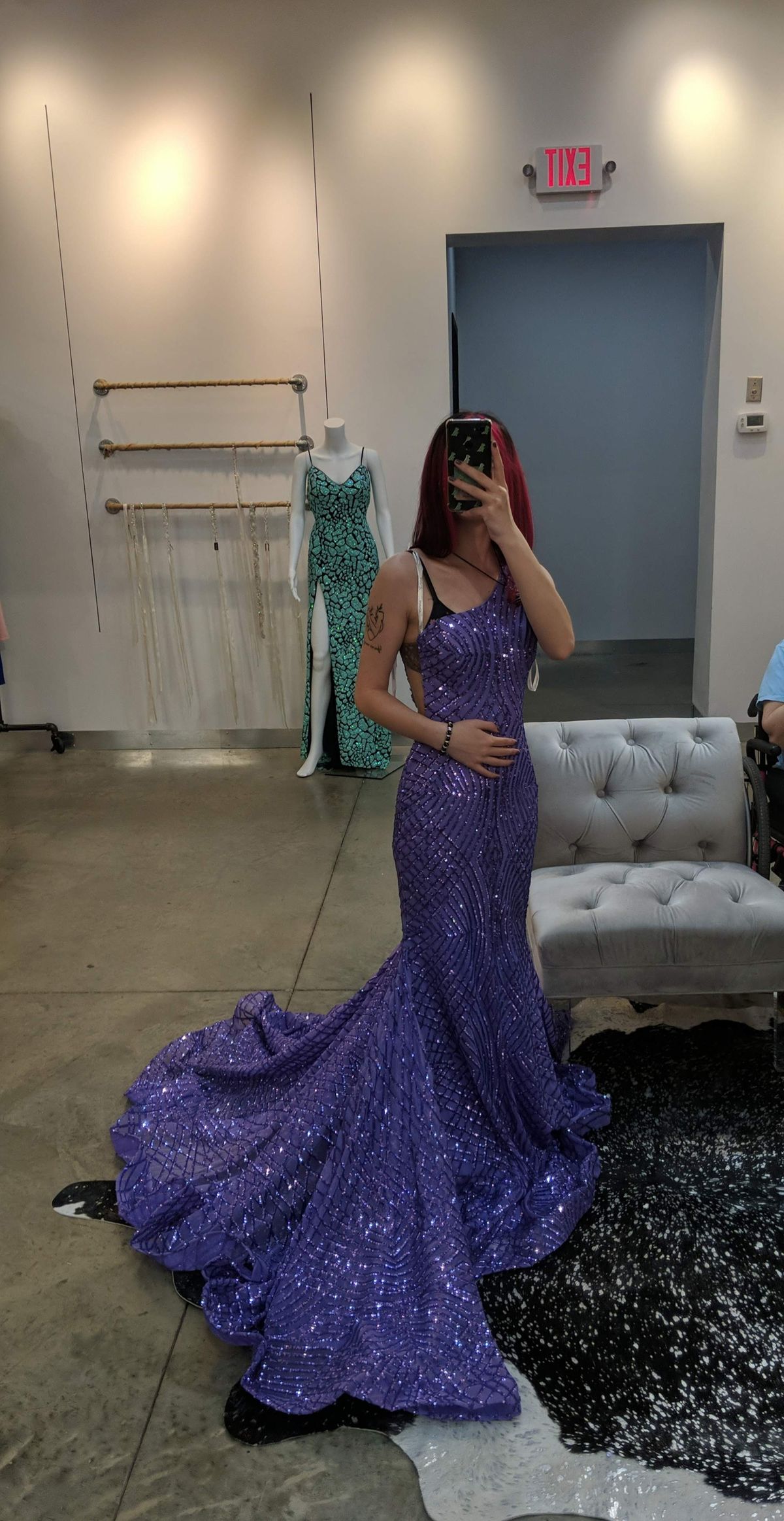 Jovani Size 00 Prom One Shoulder Sheer Purple Mermaid Dress on Queenly