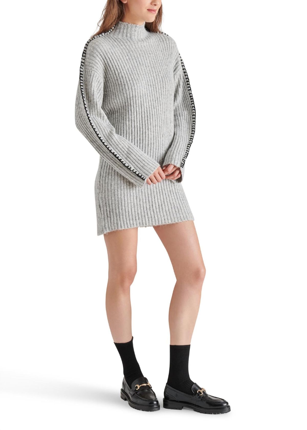 Style 1-1989945715-2696 STEVE MADDEN Size L Long Sleeve Grey Cocktail Dress on Queenly