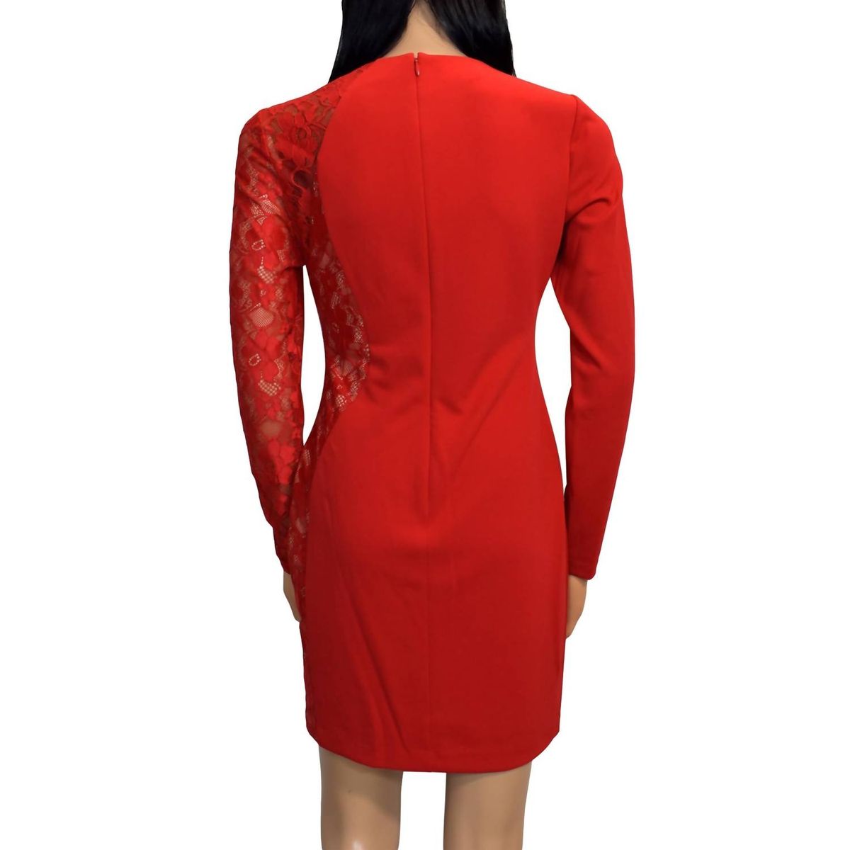 Style 1-2494347098-649 bebe Size 2 Long Sleeve Lace Red Cocktail Dress on Queenly