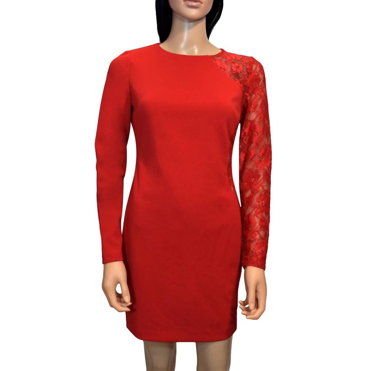 Style 1-2494347098-649 bebe Size 2 Long Sleeve Lace Red Cocktail Dress on Queenly