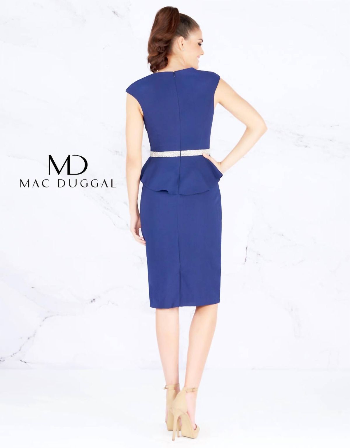 Style 1-2877887523-238 MAC DUGGAL Size 12 Cap Sleeve Navy Blue Cocktail Dress on Queenly