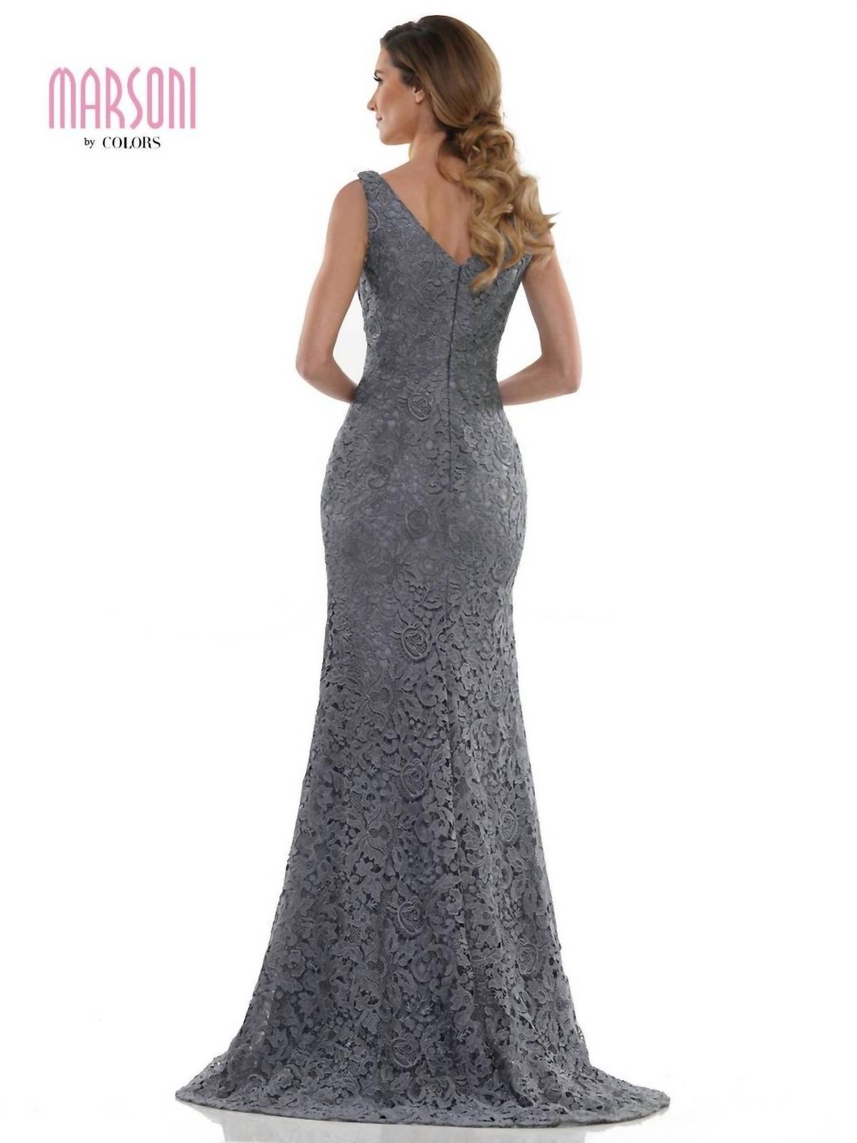 Style 1-560388834-1901 Marsoni by Colors Size 6 Lace Grey A-line Dress on Queenly