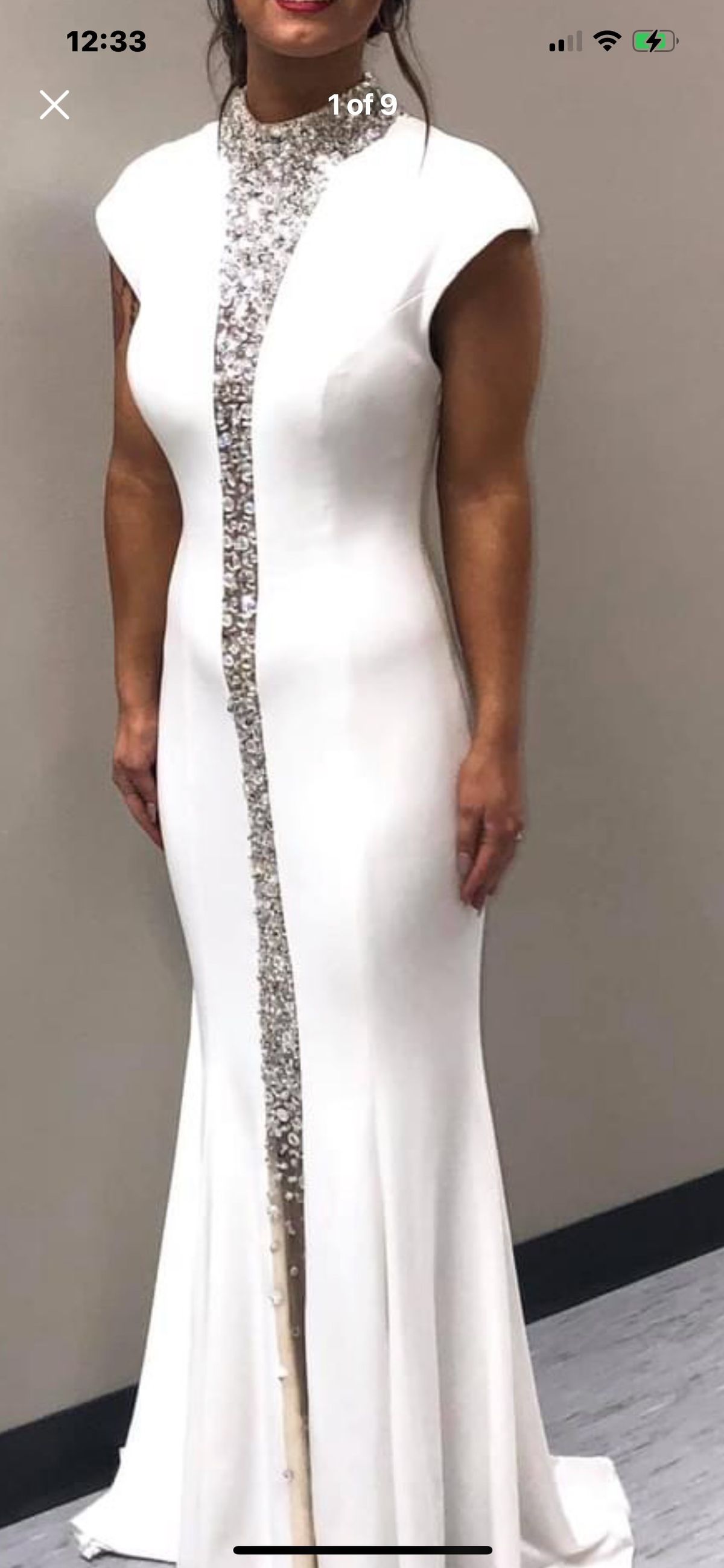 Sherri Hill Size 2 Prom High Neck Sequined White Floor Length Maxi on Queenly