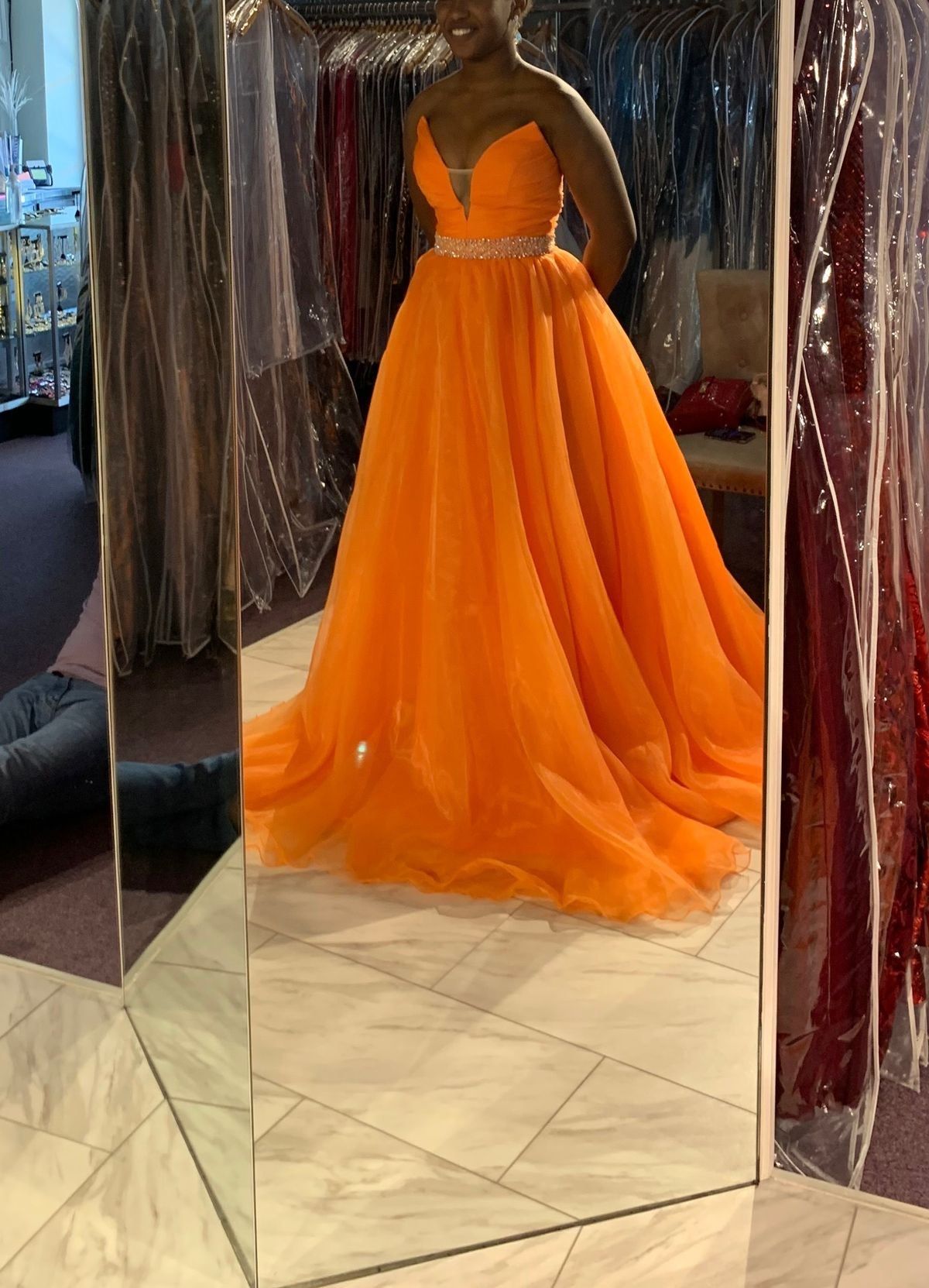 Size 2 Prom Orange Ball Gown on Queenly