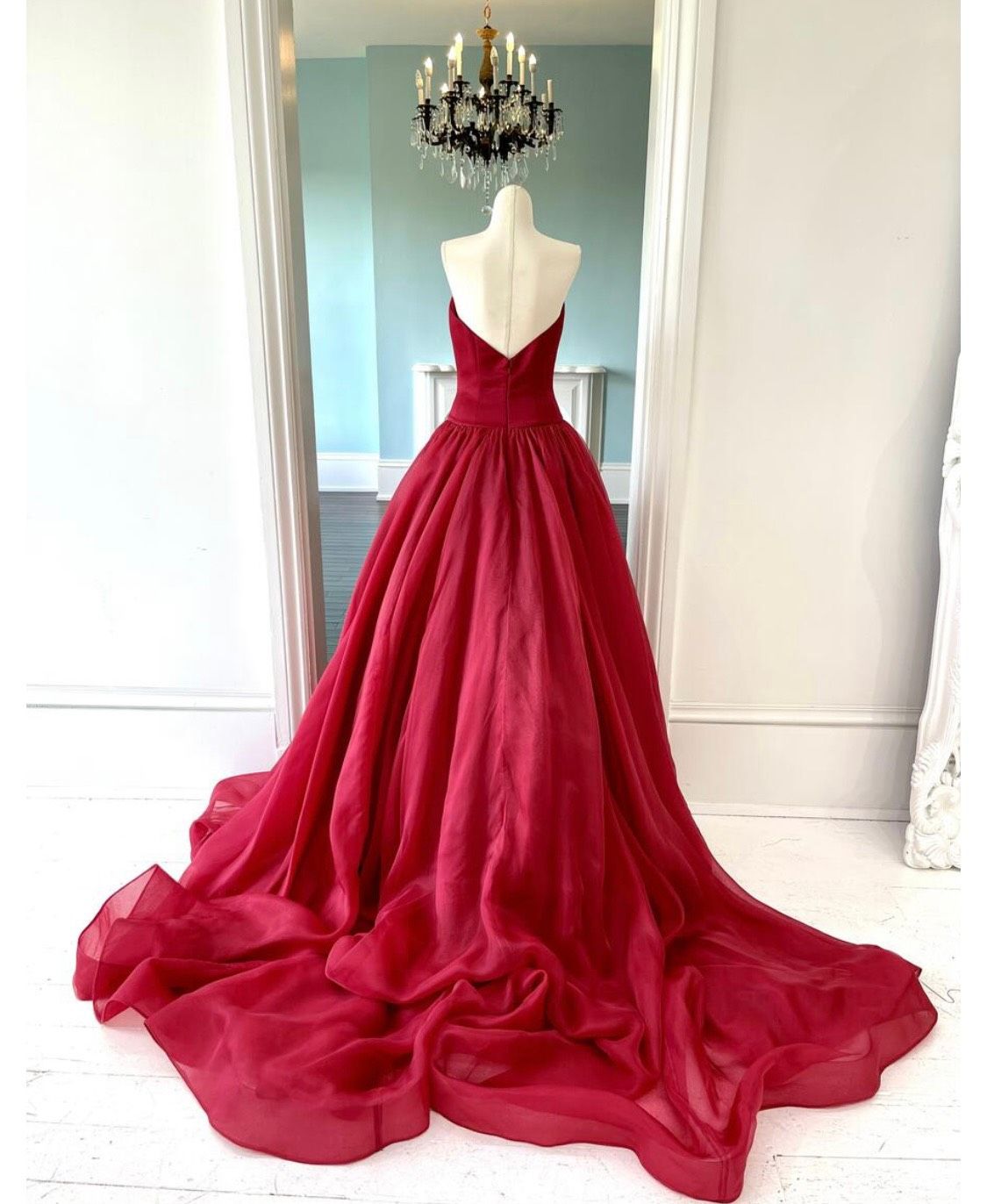 Style 44602 Sherri Hill Size 6 Pageant Strapless Red Ball Gown on Queenly