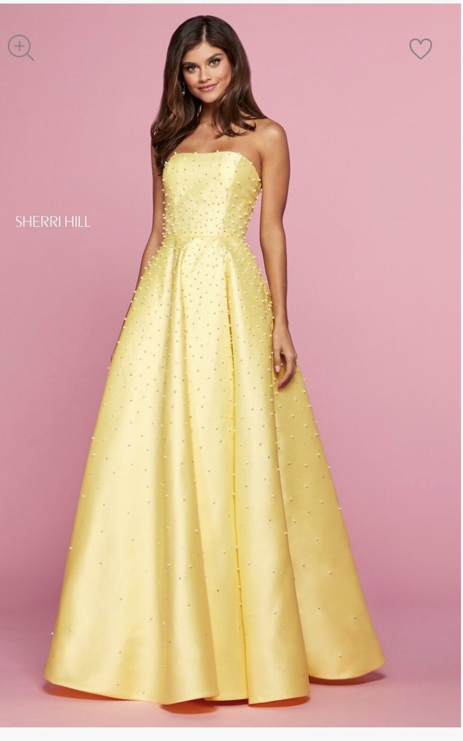 Style 53421 Sherri Hill Size 00 Prom Strapless Satin Yellow Ball Gown on Queenly