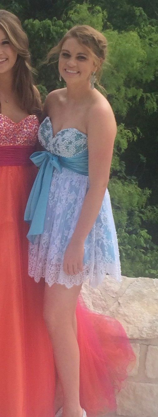 Sherri Hill Size 6 Prom Strapless Lace Blue Cocktail Dress on Queenly