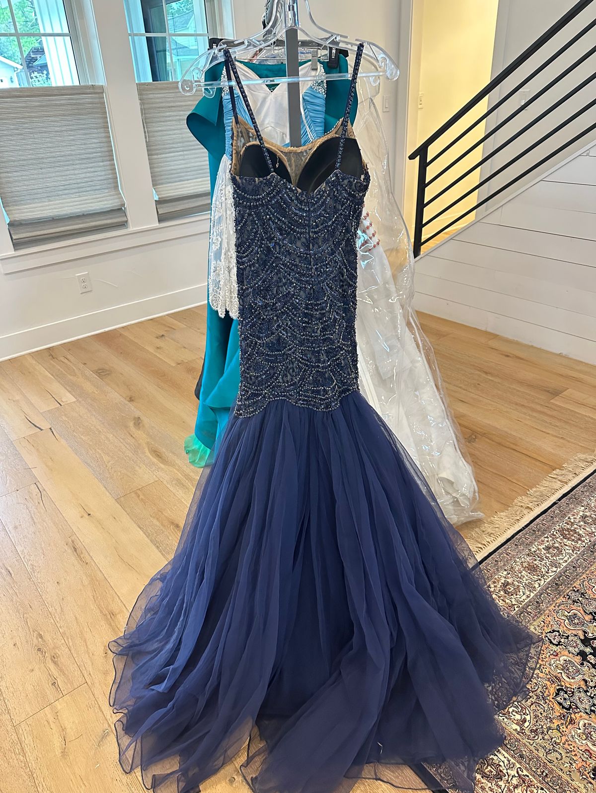 Sherri Hill Size 6 Prom Sequined Navy Blue Mermaid Dress on Queenly