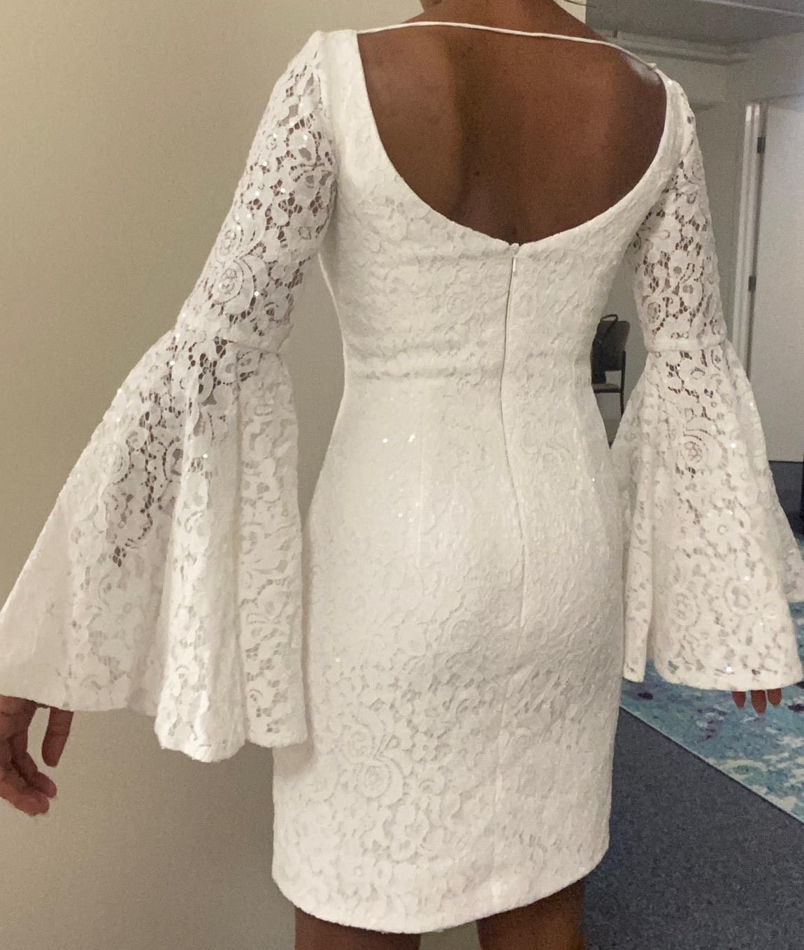 Hannah S Size 6 Wedding Long Sleeve Lace White Cocktail Dress on Queenly