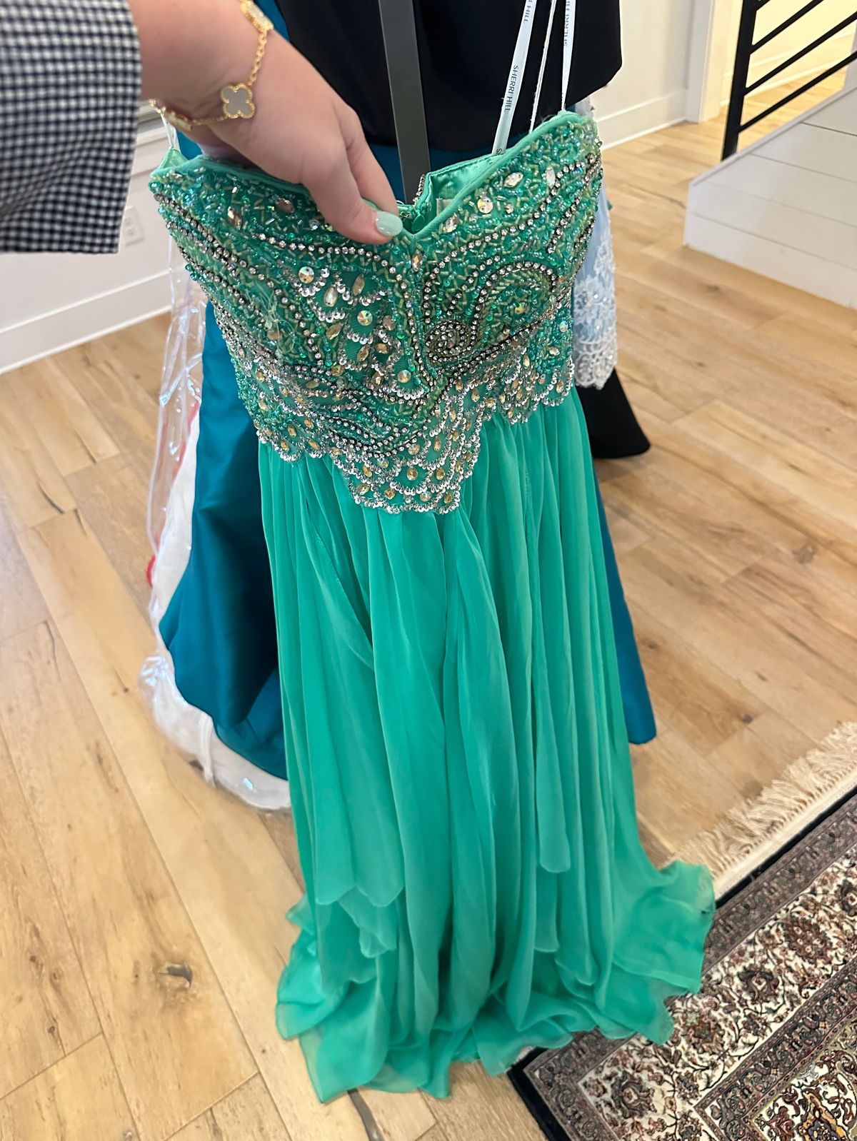 Sherri Hill Size 6 Prom Strapless Sequined Green Ball Gown on Queenly