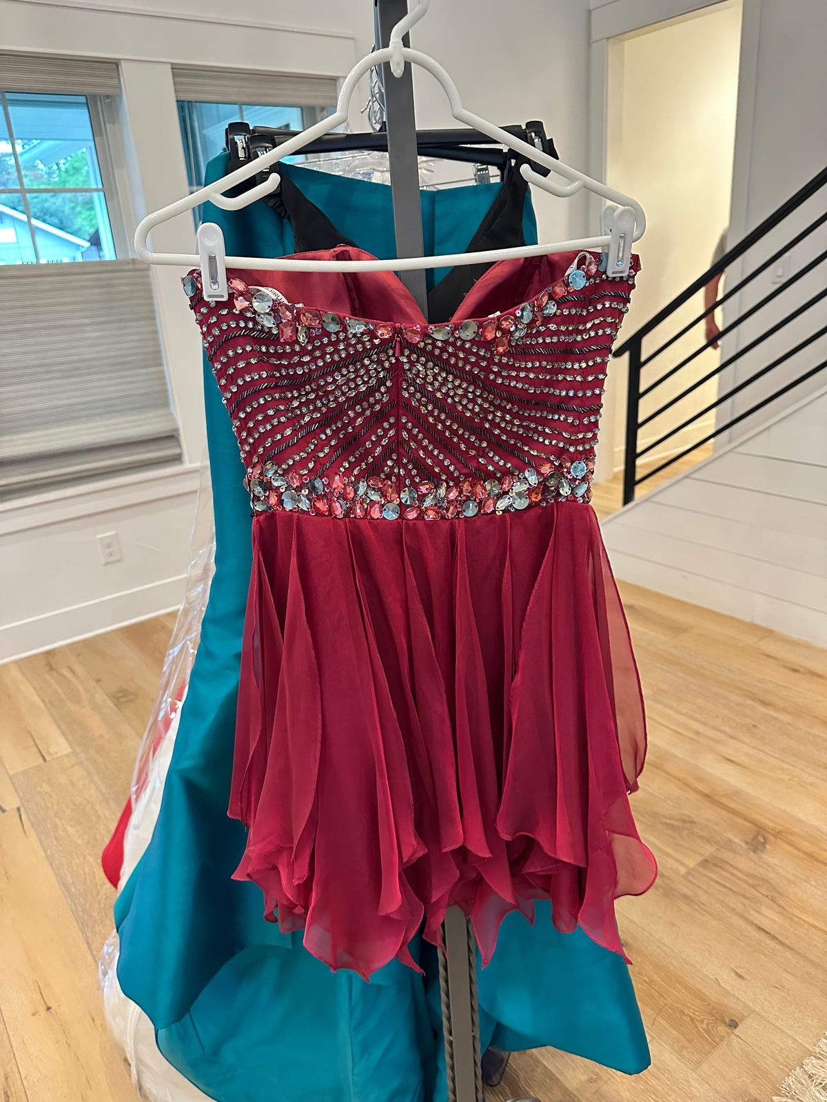 Sherri Hill Size 4 Prom Strapless Sequined Burgundy Red Cocktail Dress on Queenly