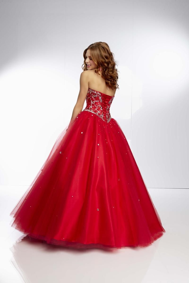 Style 95018 MoriLee Size 4 Pageant Sequined Red Ball Gown on Queenly