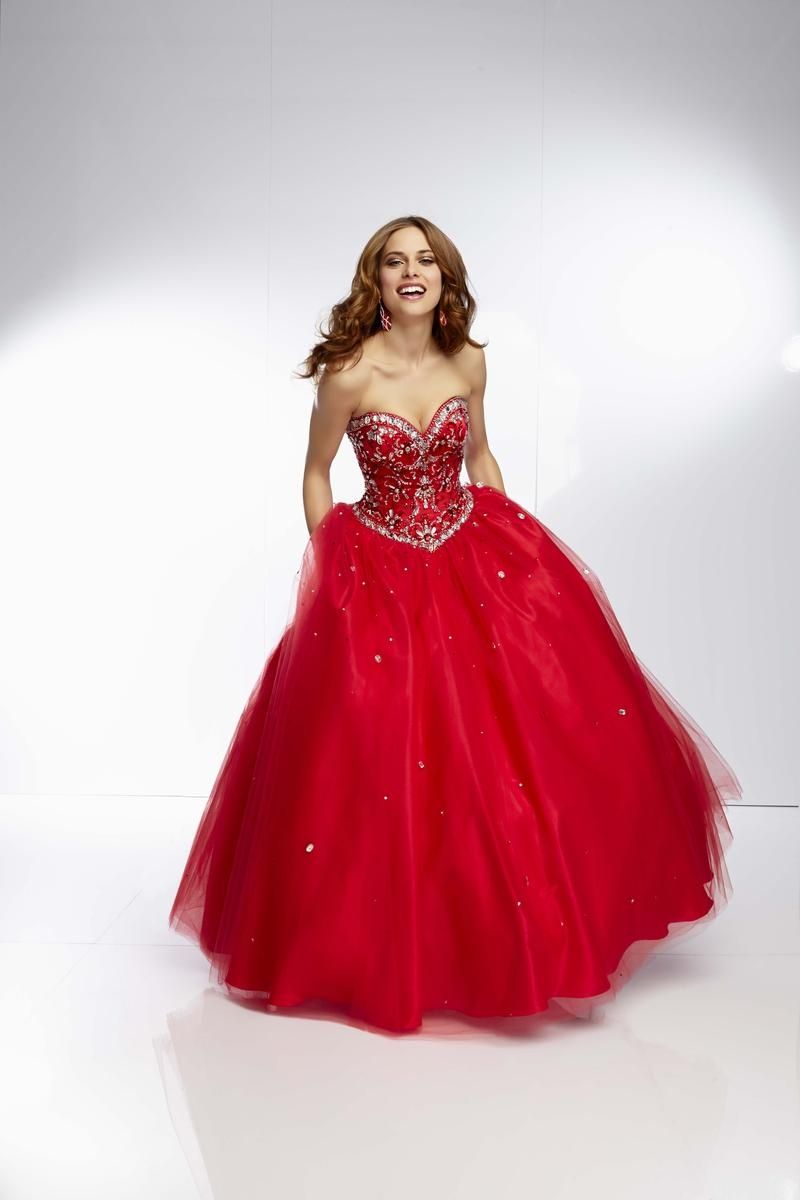 Style 95018 MoriLee Size 4 Pageant Sequined Red Ball Gown on Queenly