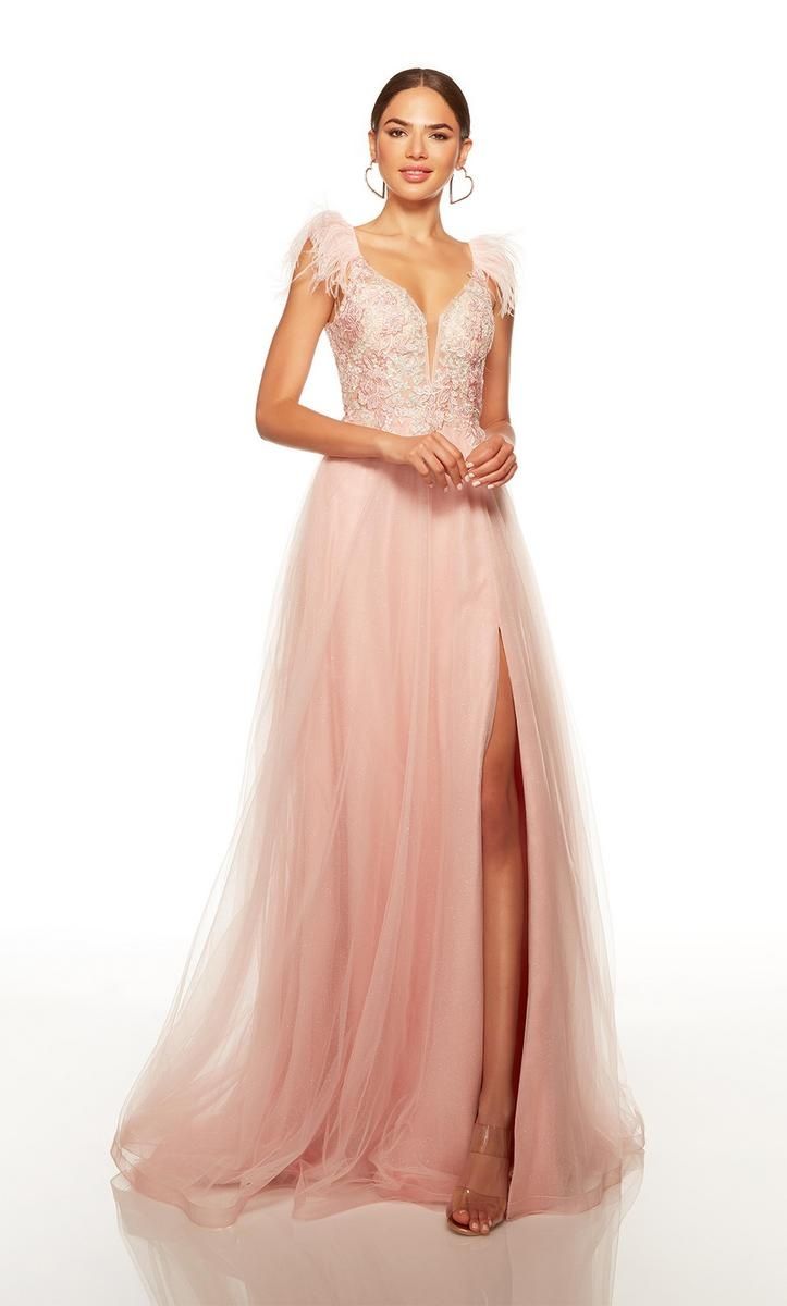 Style 61309 Alyce Paris Size 2 Prom Lace Pink Side Slit Dress on Queenly