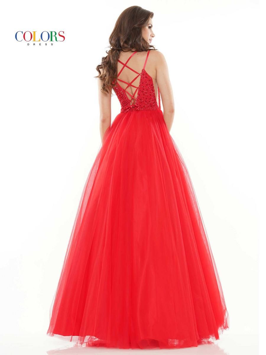 Style 2382 Colors Size 6 Sheer Red Ball Gown on Queenly