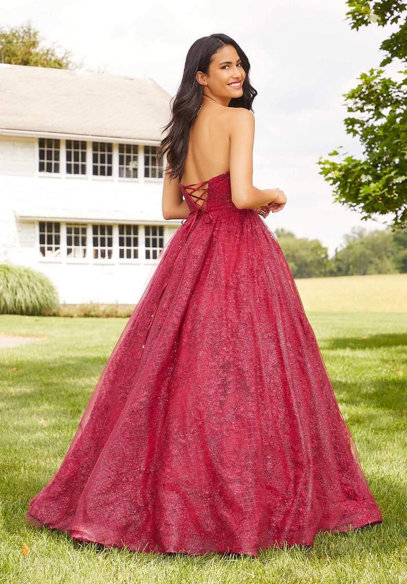 Style 46022 MoriLee Size 4 Prom Floral Burgundy Red Ball Gown on Queenly