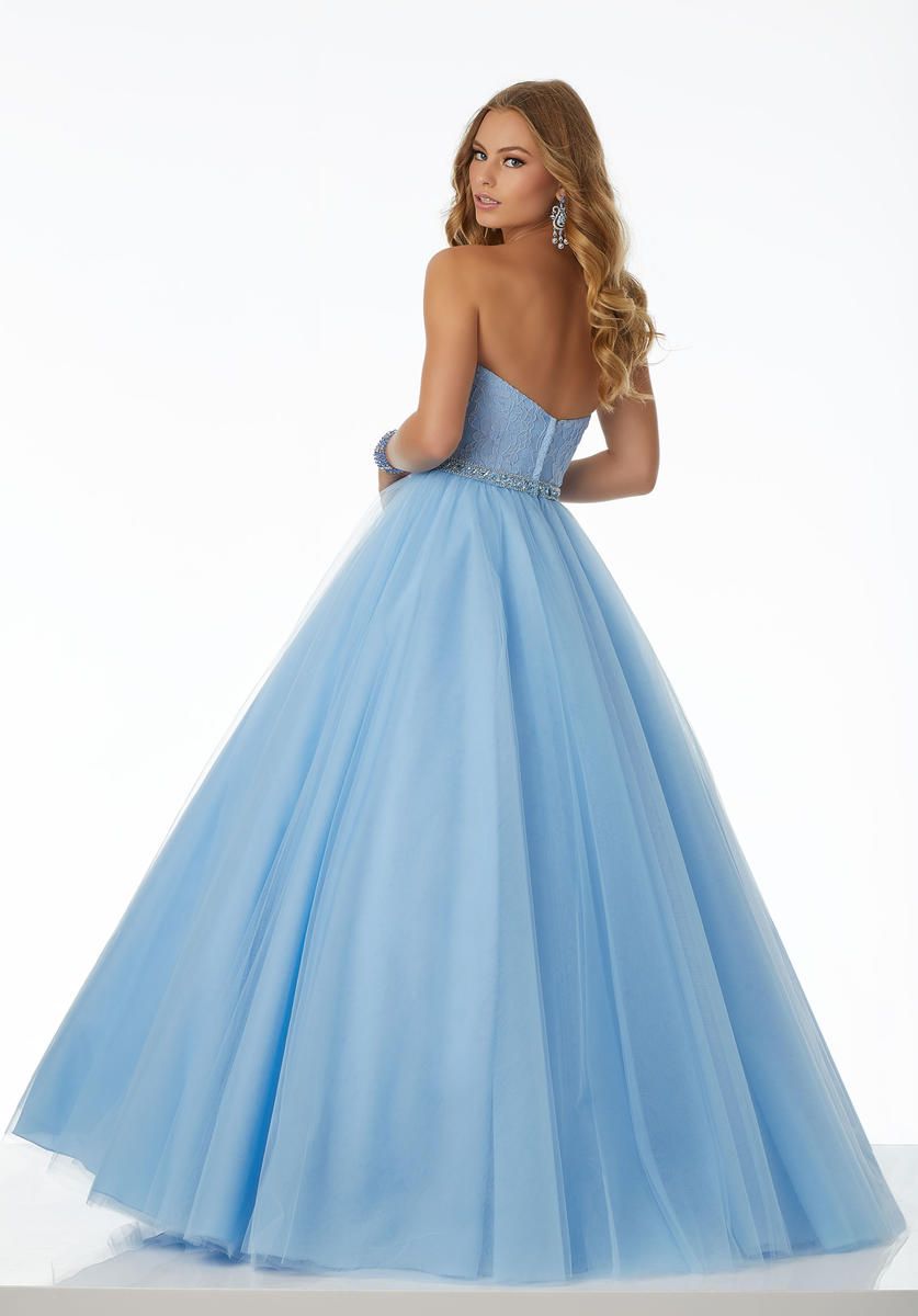 Style 42034 MoriLee Plus Size 28 Lace Blue Ball Gown on Queenly