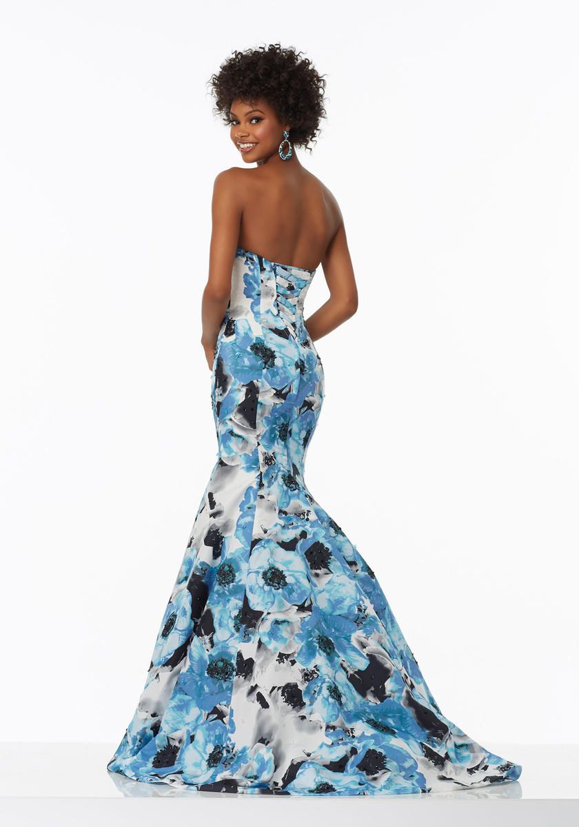 Style 99083 MoriLee Size 2 Prom Floral Blue Mermaid Dress on Queenly