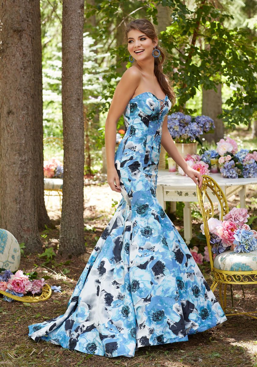 Style 99083 MoriLee Size 12 Prom Floral Blue Mermaid Dress on Queenly