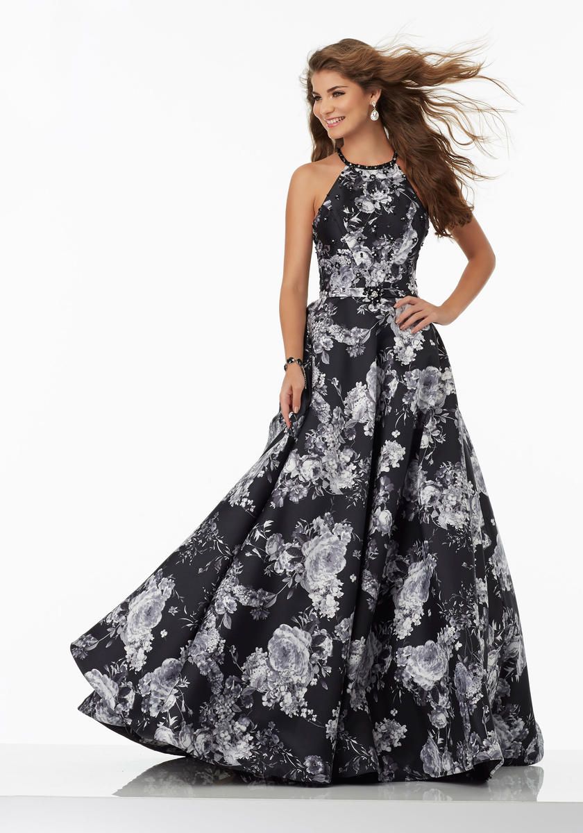 Style 99060 MoriLee Size 12 Prom Floral Black Ball Gown on Queenly