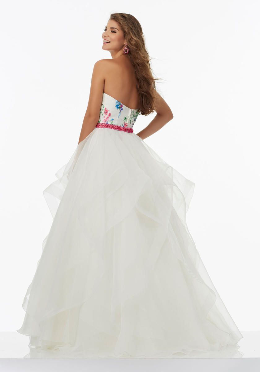 Style 99006 MoriLee Size 0 Prom Floral White Ball Gown on Queenly