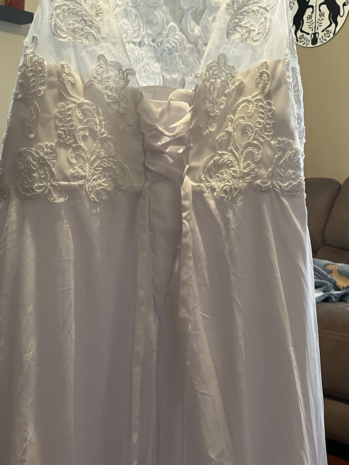 Size 1X Wedding High Neck Lace White Side Slit Dress on Queenly