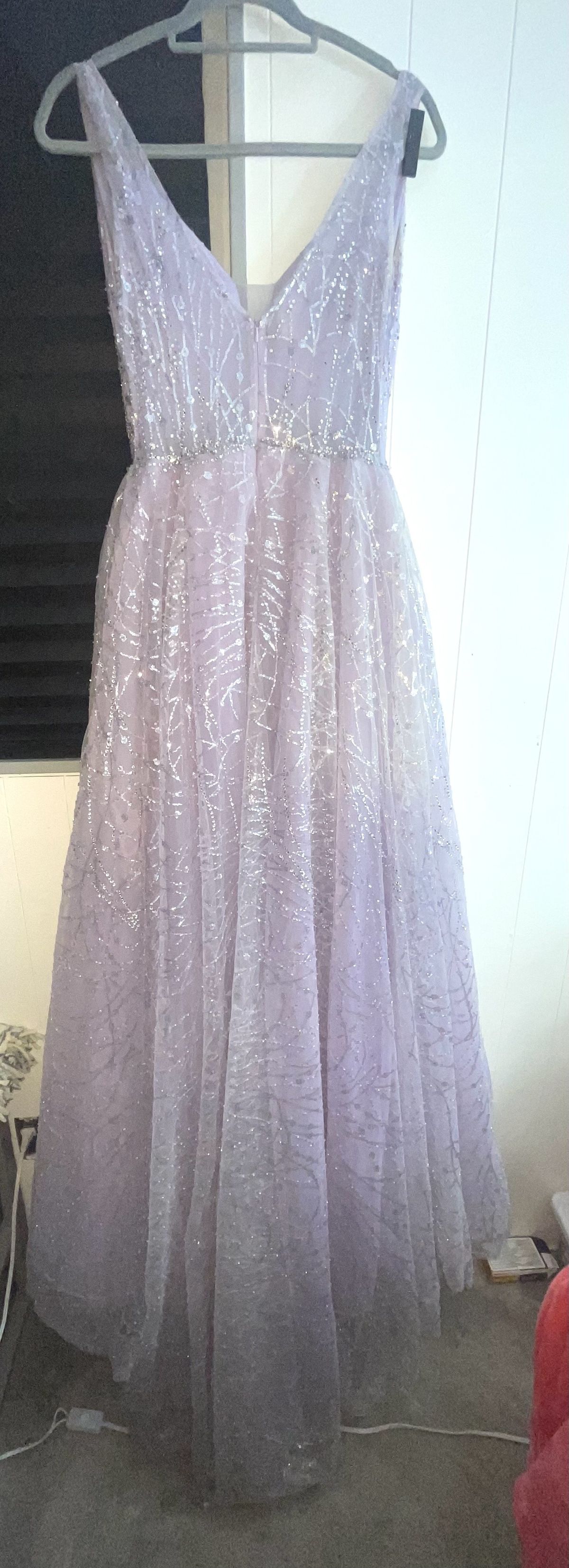 Style 000 Catwalk Couture Size 2 Prom Plunge Sequined Light Purple Side Slit Dress on Queenly