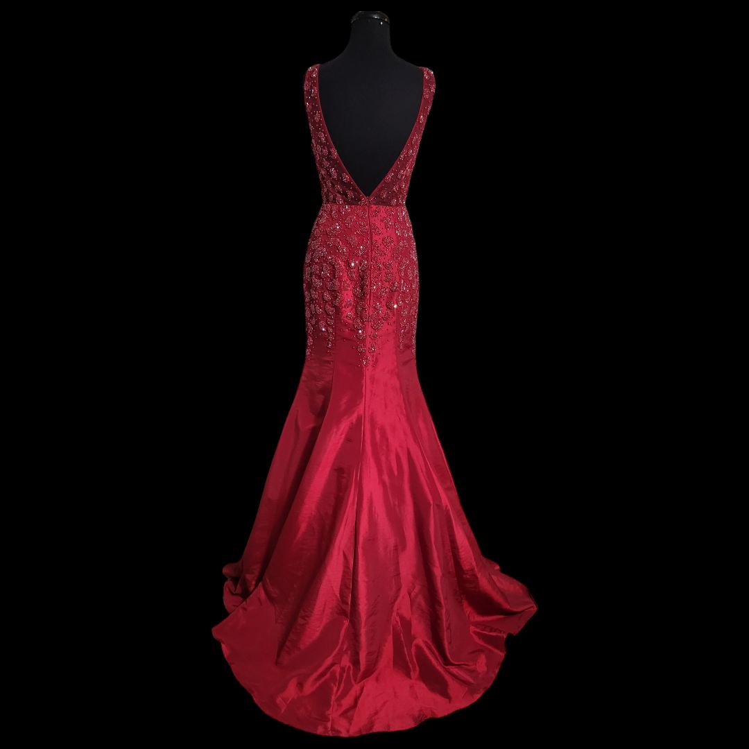 Style 9906 Vienna Size 2 Prom Sequined Burgundy Red Mermaid Dress on Queenly