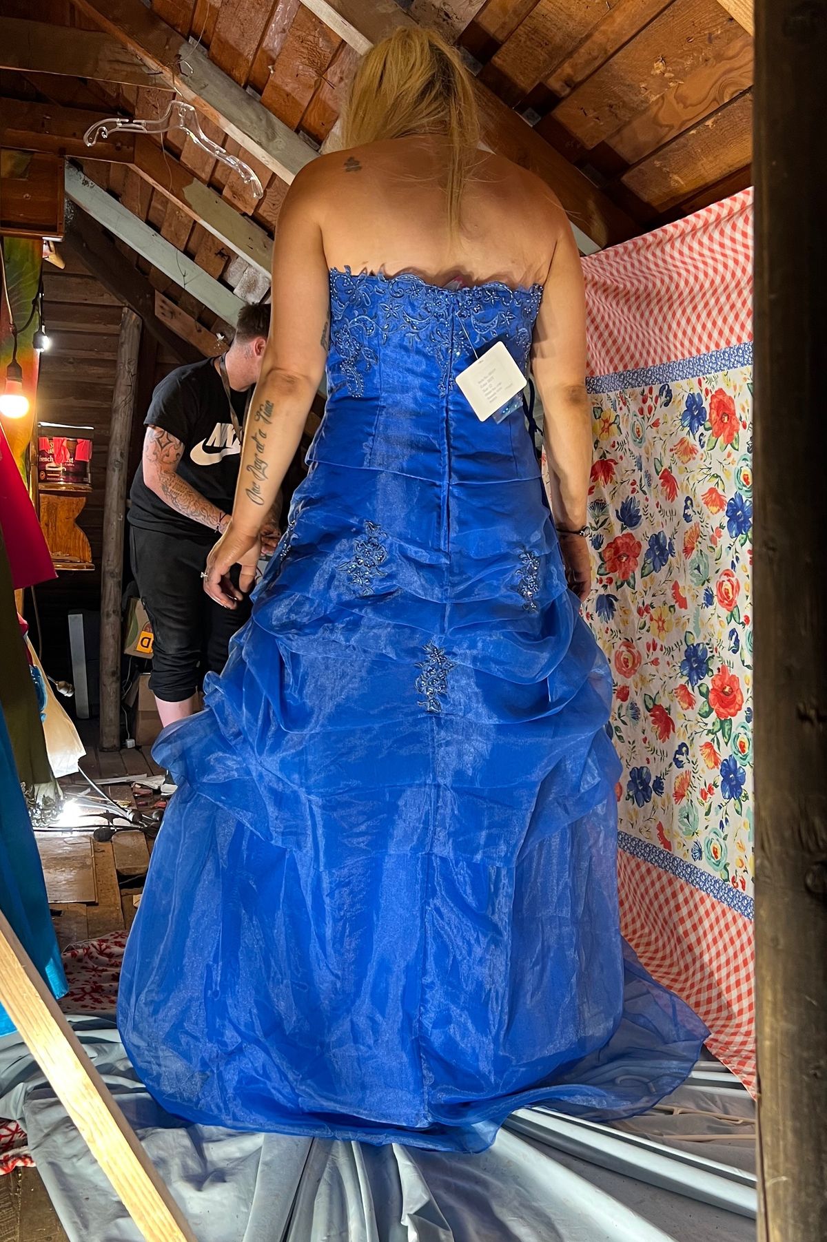 Size M Prom Strapless Blue Ball Gown on Queenly