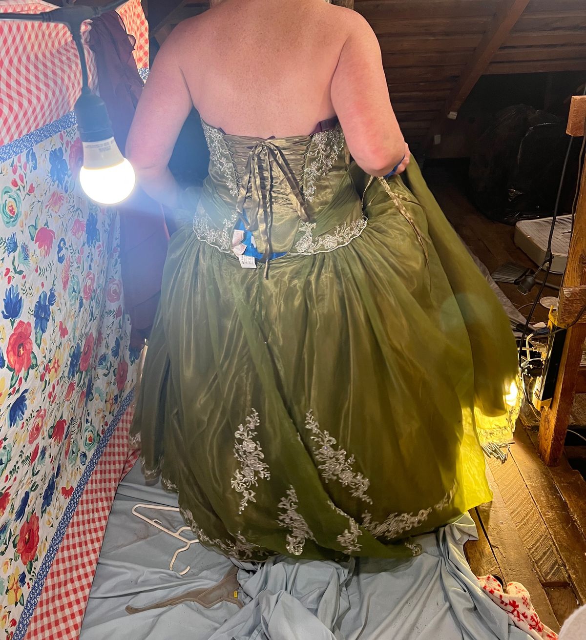 Size L Prom Strapless Green Ball Gown on Queenly